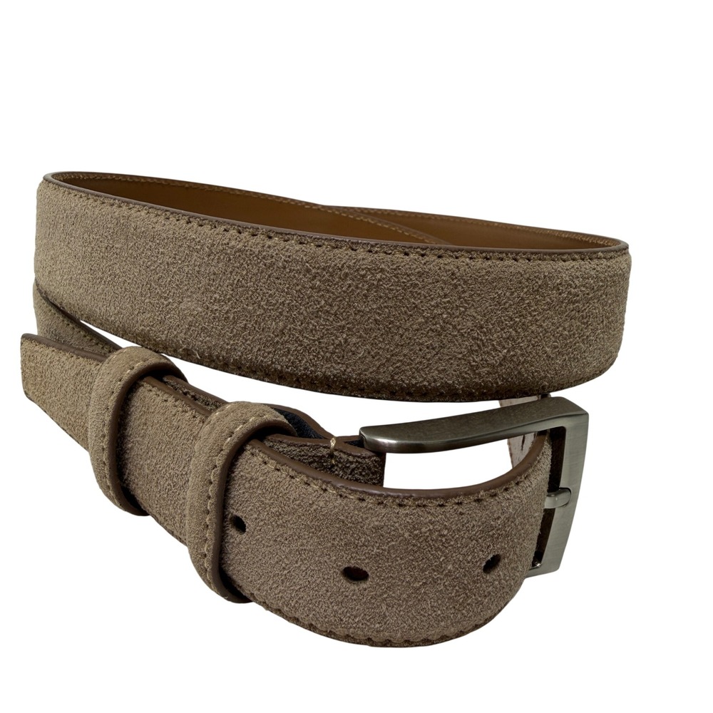 Ground Mind Genuine Leather Suede Belt Taupe Brown Silver Buckle 46